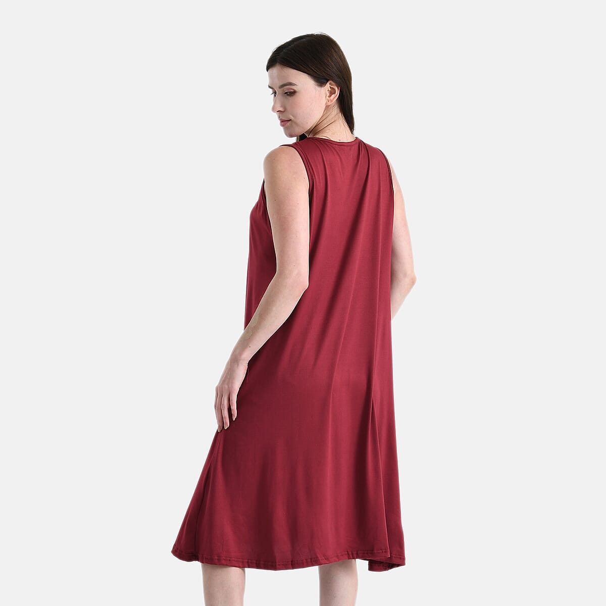 TAMSY Wine Knit Sleeveless Midi House Dress - One Size Fits Most image number 1
