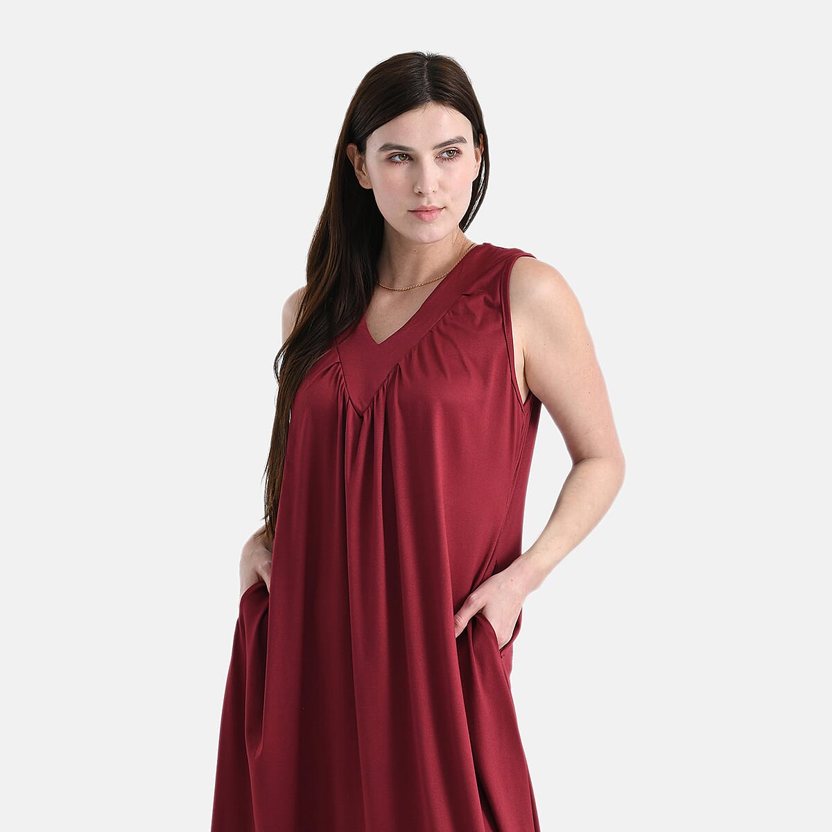 TAMSY Wine Knit Sleeveless Midi House Dress - One Size Fits Most image number 4