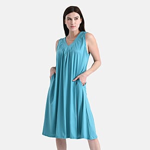 TAMSY Turquoise Knit Sleeveless Midi House Dress - One Size Fits Most