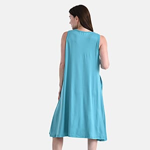 TAMSY Turquoise Knit Sleeveless Midi House Dress - One Size Fits Most