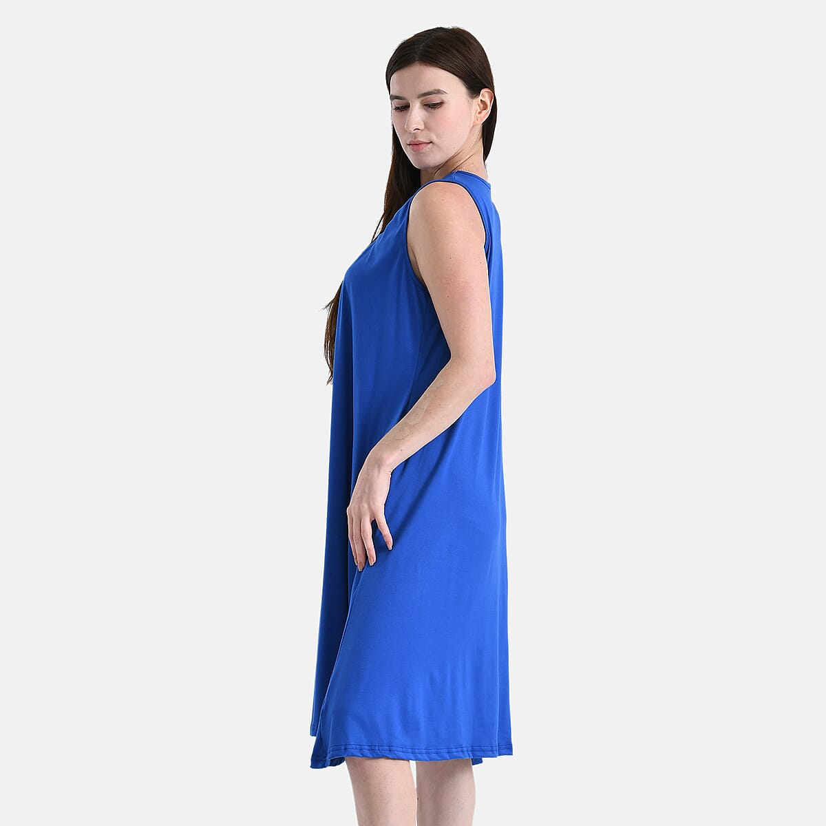 TAMSY Cobalt Knit Sleeveless Midi House Dress - One Size Fits Most image number 2