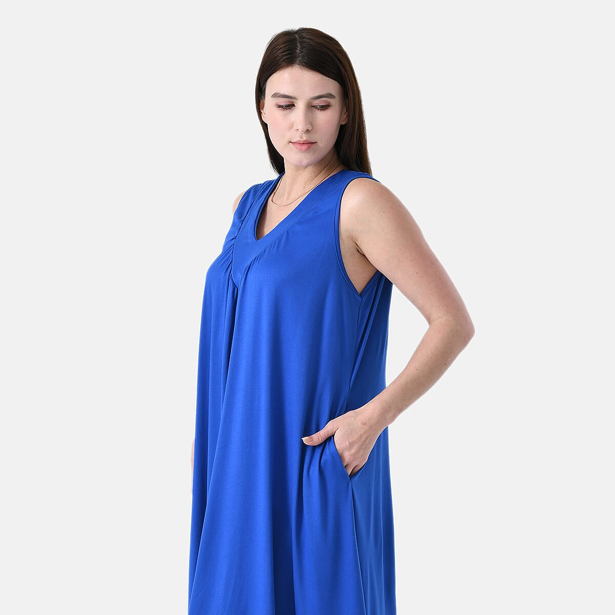 TAMSY Cobalt Knit Sleeveless Midi House Dress - One Size Fits Most image number 4