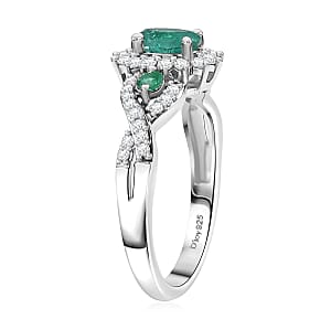 D'Joy Premium Kagem Zambian Emerald and Moissanite 1.00 ctw Eternal Love Ring in Rhodium Over Sterling Silver (Size 10.0)