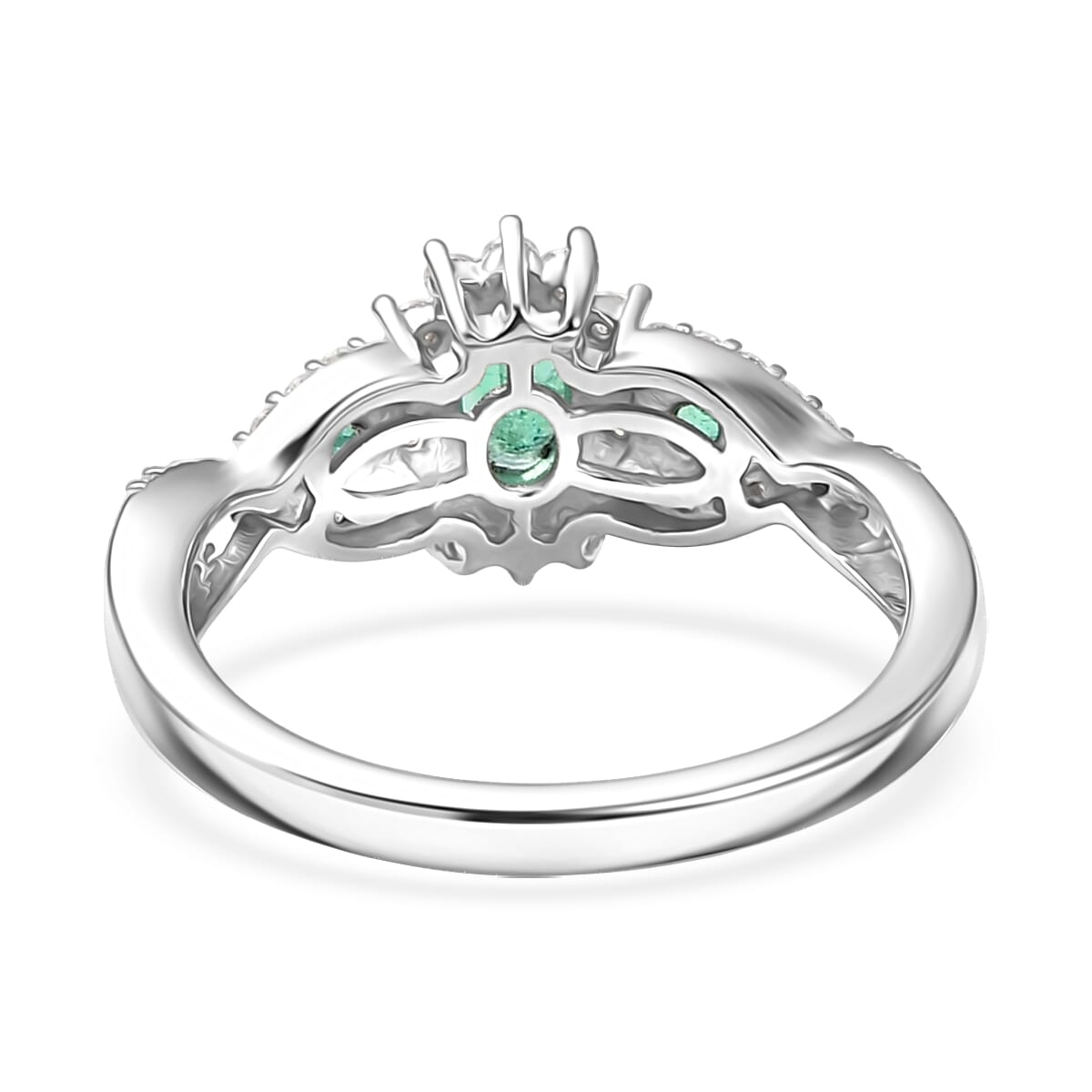 D'Joy Premium Kagem Zambian Emerald and Moissanite 1.00 ctw Eternal Love Ring in Rhodium Over Sterling Silver (Size 10.0) image number 4