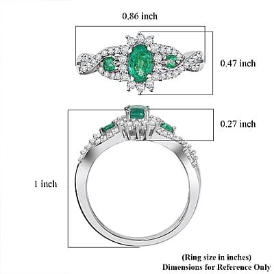 D'Joy Premium Kagem Zambian Emerald and Moissanite 1.00 ctw Eternal Love Ring in Rhodium Over Sterling Silver (Size 10.0)