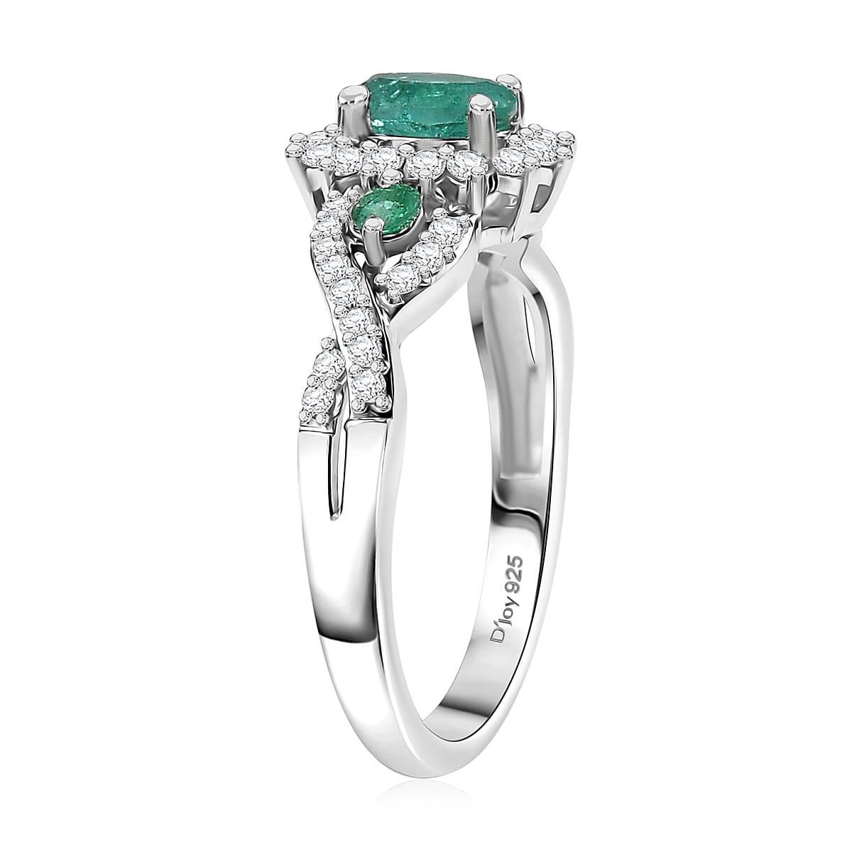 D'Joy Premium Kagem Zambian Emerald and Moissanite 1.00 ctw Eternal Love Ring in Rhodium Over Sterling Silver (Size 5.0) image number 3