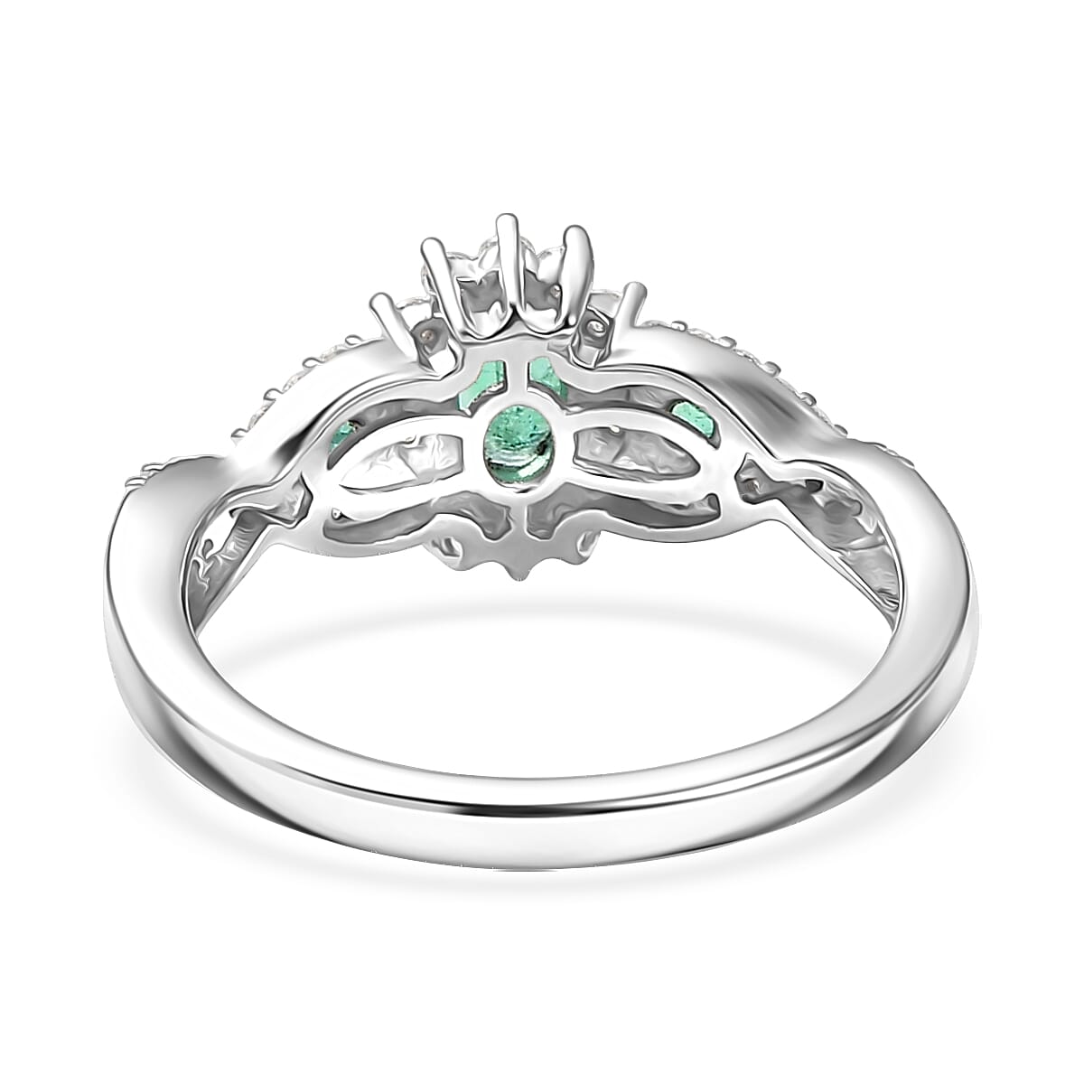 D'Joy Premium Kagem Zambian Emerald and Moissanite 1.00 ctw Eternal Love Ring in Rhodium Over Sterling Silver (Size 5.0) image number 4