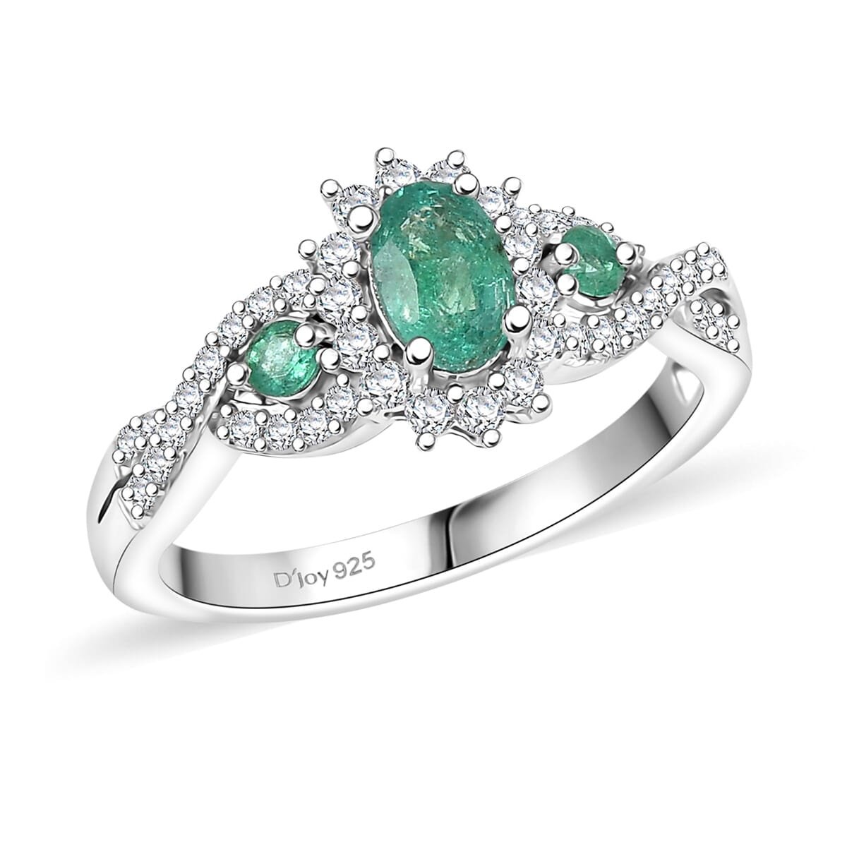 D'Joy Premium Kagem Zambian Emerald and Moissanite 1.00 ctw Eternal Love Ring in Rhodium Over Sterling Silver (Size 7.0) image number 0
