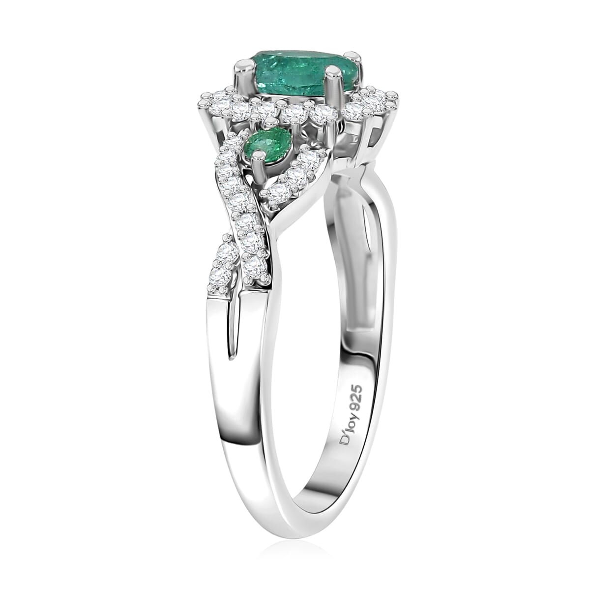 D'Joy Premium Kagem Zambian Emerald and Moissanite 1.00 ctw Eternal Love Ring in Rhodium Over Sterling Silver (Size 7.0) image number 3