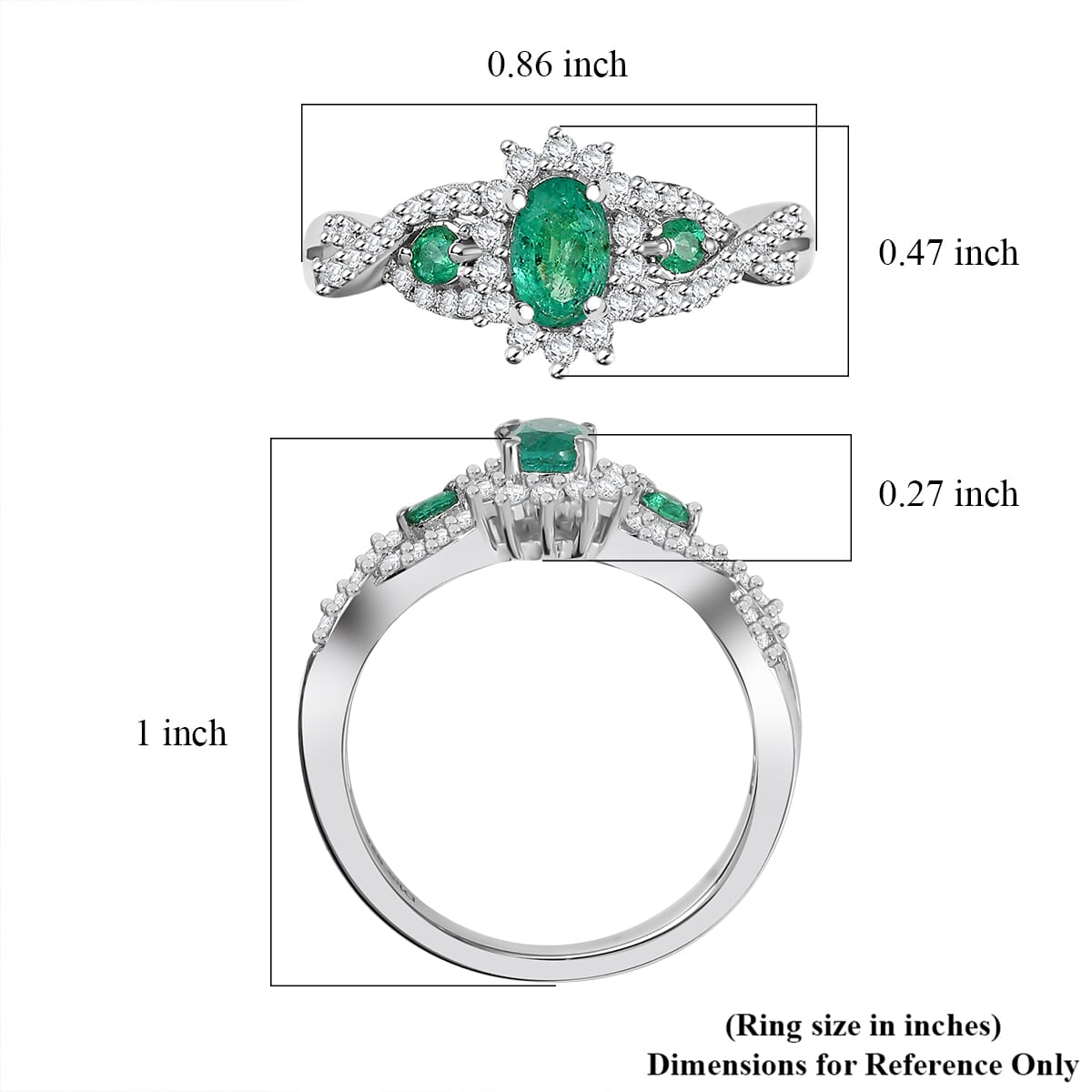 D'Joy Premium Kagem Zambian Emerald and Moissanite 1.00 ctw Eternal Love Ring in Rhodium Over Sterling Silver (Size 7.0) image number 5