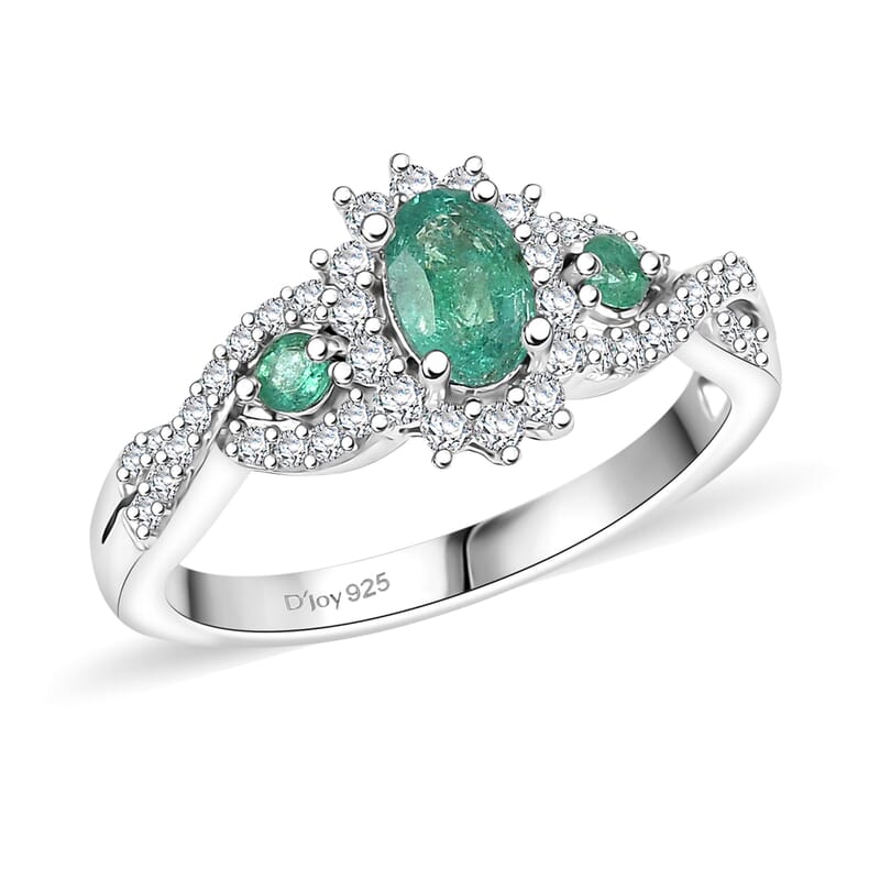 D'Joy Premium Kagem Zambian Emerald and Moissanite 1.00 ctw Eternal Love Ring in Rhodium Over Sterling Silver (Size 9.0)