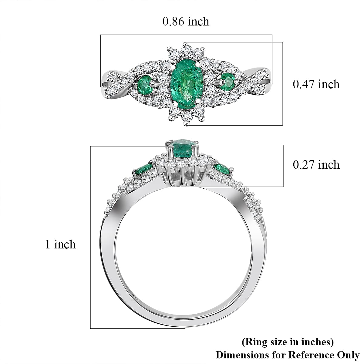 D'Joy Premium Kagem Zambian Emerald and Moissanite 1.00 ctw Eternal Love Ring in Rhodium Over Sterling Silver (Size 9.0)
