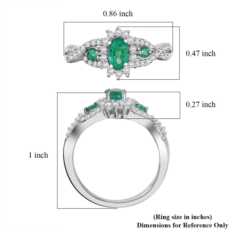D'Joy Premium Kagem Zambian Emerald and Moissanite 1.00 ctw Eternal Love Ring in Rhodium Over Sterling Silver (Size 9.0)