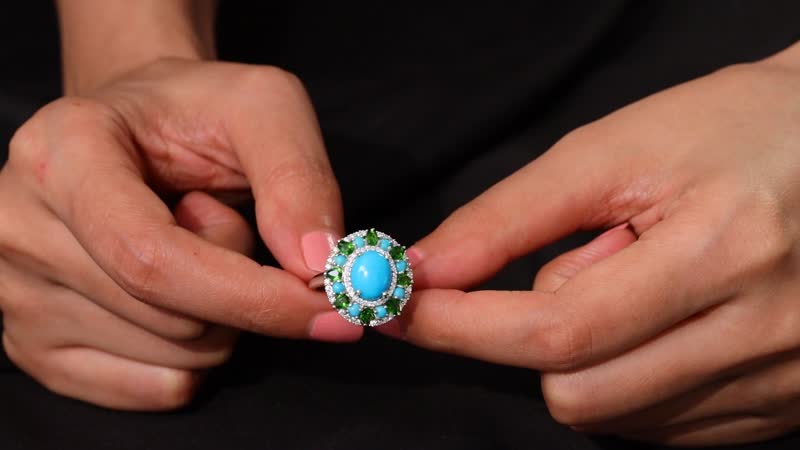 D'Joy Premium Sleeping Beauty Turquoise and Multi Gemstone 5.35 ctw Ring in Rhodium Over Sterling Silver (Size 10.0)