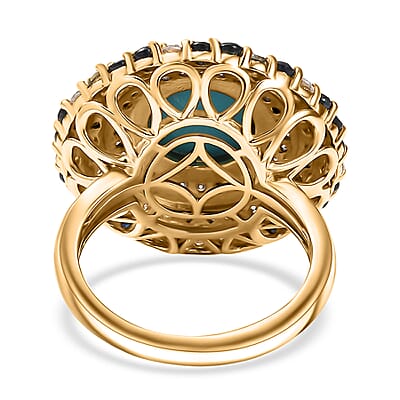 D'Joy Premium Sleeping Beauty Turquoise and Multi Gemstone 5.70 ctw Enchanted Bloom Ring in 18K Vermeil Yellow Gold Over Sterling Silver (Size 10.0)