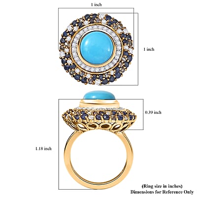 D'Joy Premium Sleeping Beauty Turquoise and Multi Gemstone 5.70 ctw Enchanted Bloom Ring in 18K Vermeil Yellow Gold Over Sterling Silver (Size 10.0)