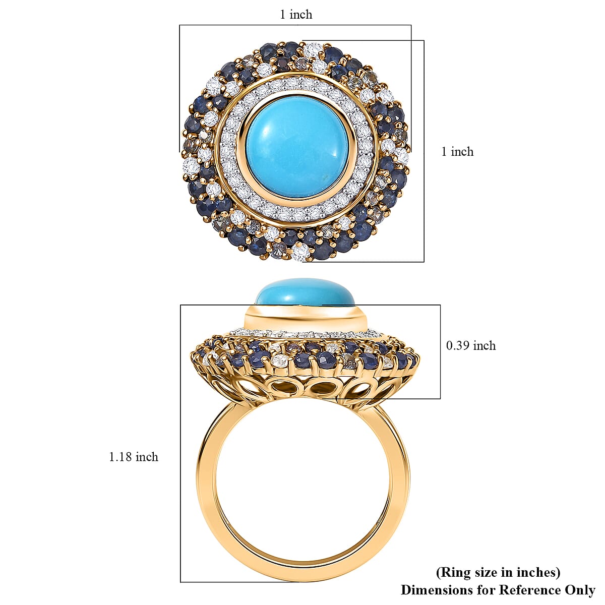 D'Joy Premium Sleeping Beauty Turquoise and Multi Gemstone 5.70 ctw Ring in 18K Vermeil Yellow Gold Over Sterling Silver (Size 5.0) image number 5