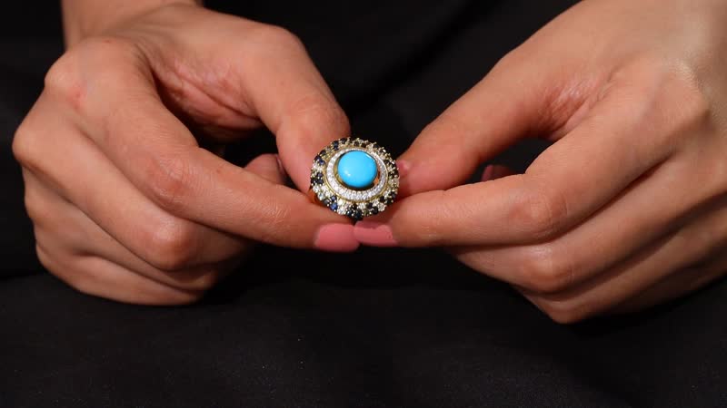 D'Joy Premium Sleeping Beauty Turquoise and Multi Gemstone 5.70 ctw Ring in 18K Vermeil Yellow Gold Over Sterling Silver (Size 10.0)