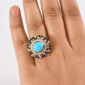 D'Joy Premium Sleeping Beauty Turquoise and Multi Gemstone 5.70 ctw Enchanted Bloom Ring in 18K Vermeil Yellow Gold Over Sterling Silver (Size 7.0)