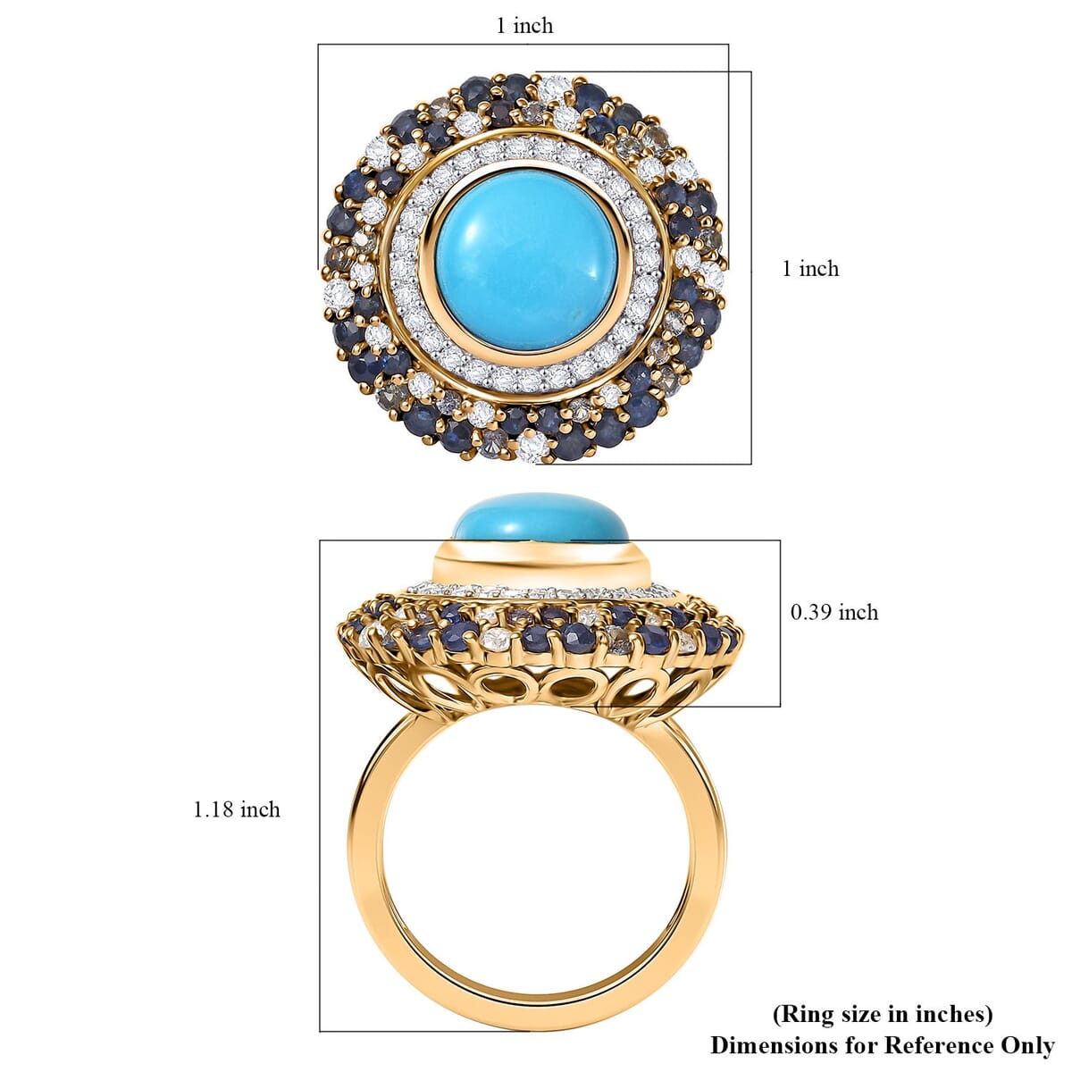 D'Joy Premium Sleeping Beauty Turquoise and Multi Gemstone 5.70 ctw Enchanted Bloom Ring in 18K Vermeil Yellow Gold Over Sterling Silver (Size 7.0) image number 5