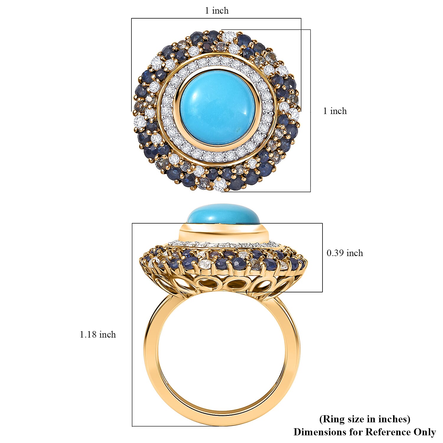 D'Joy Premium Sleeping Beauty Turquoise and Multi Gemstone 5.70 ctw Enchanted Bloom Ring in 18K Vermeil Yellow Gold Over Sterling Silver (Size 8.0)