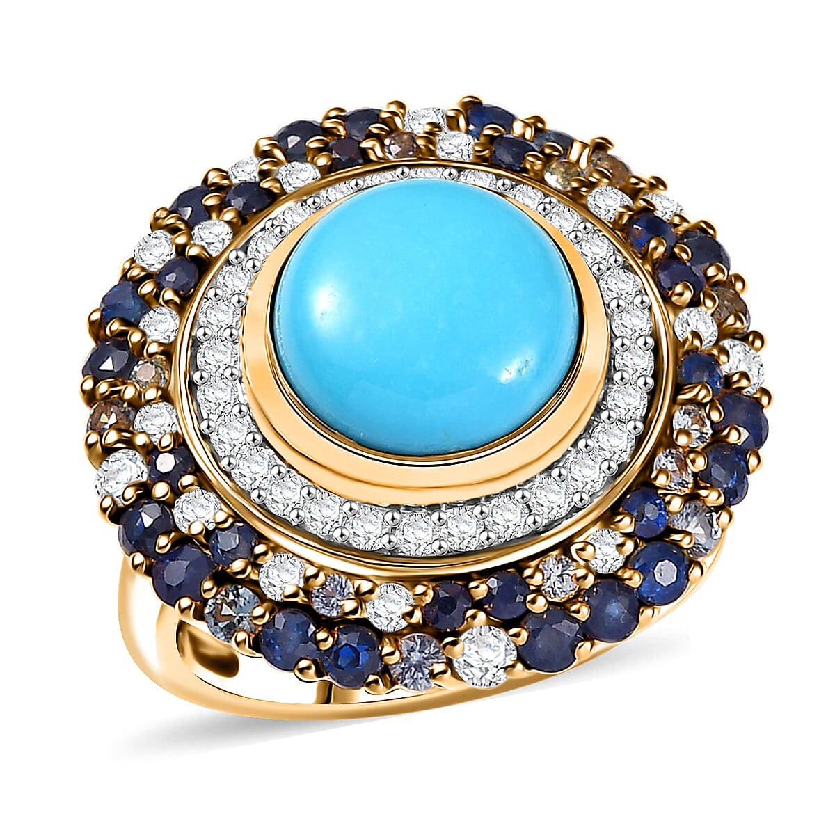 D'Joy Premium Sleeping Beauty Turquoise and Multi Gemstone 5.70 ctw Enchanted Bloom Ring in 18K Vermeil Yellow Gold Over Sterling Silver (Size 9.0) image number 0
