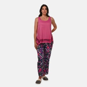 AMANDA PAIGE Berry Floral Sleeveless Pajama Set with Lace Trim – Small
