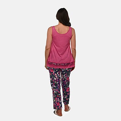 AMANDA PAIGE Berry Floral Sleeveless Pajama Set with Lace Trim – Small