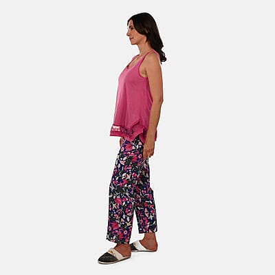 AMANDA PAIGE Berry Floral Sleeveless Pajama Set with Lace Trim – Small