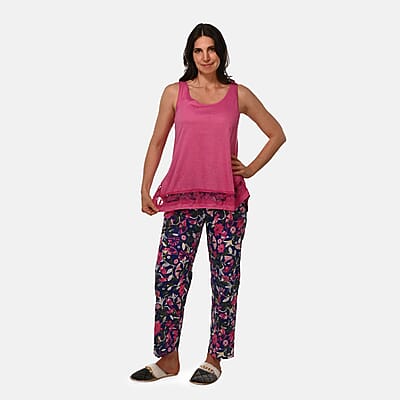 AMANDA PAIGE Berry Floral Sleeveless Pajama Set with Lace Trim – Small