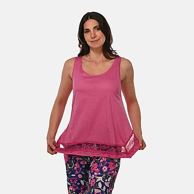 AMANDA PAIGE Berry Floral Sleeveless Pajama Set with Lace Trim – Small