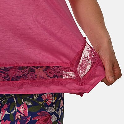 AMANDA PAIGE Berry Floral Sleeveless Pajama Set with Lace Trim – Small