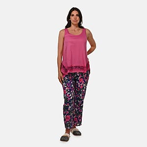 AMANDA PAIGE Berry Floral Sleeveless Pajama Set with Lace Trim – Medium