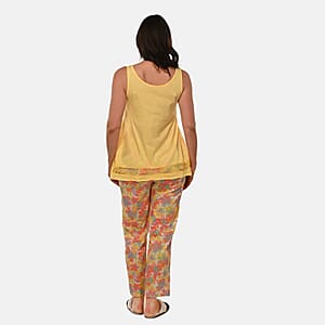 AMANDA PAIGE Yellow Floral Sleeveless Pajama Set with Lace Trim &ndash; Medium