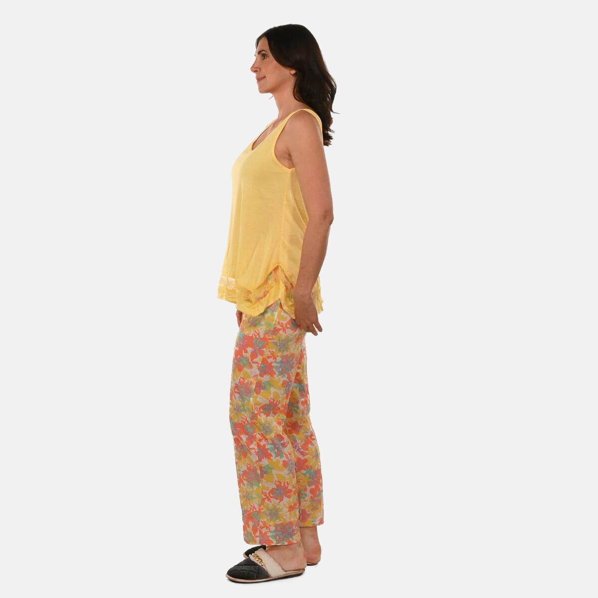 AMANDA PAIGE Yellow Floral Sleeveless Pajama Set with Lace Trim – 2X image number 2