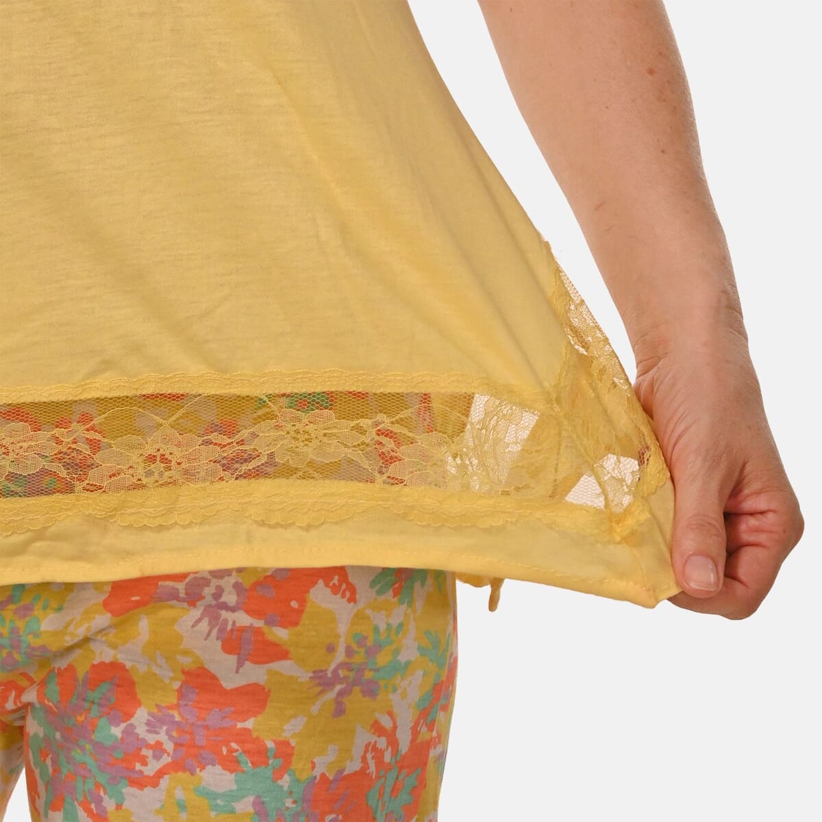 AMANDA PAIGE Yellow Floral Sleeveless Pajama Set with Lace Trim – 2X image number 5