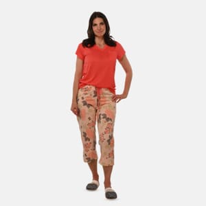 AMANDA PAIGE Coral Cap Hydrangea Floral Print Cap Sleeve Capri Pajama Set– Small