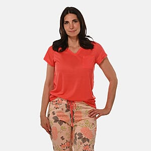 AMANDA PAIGE Coral Cap Hydrangea Floral Print Cap Sleeve Capri Pajama Set&ndash; Small