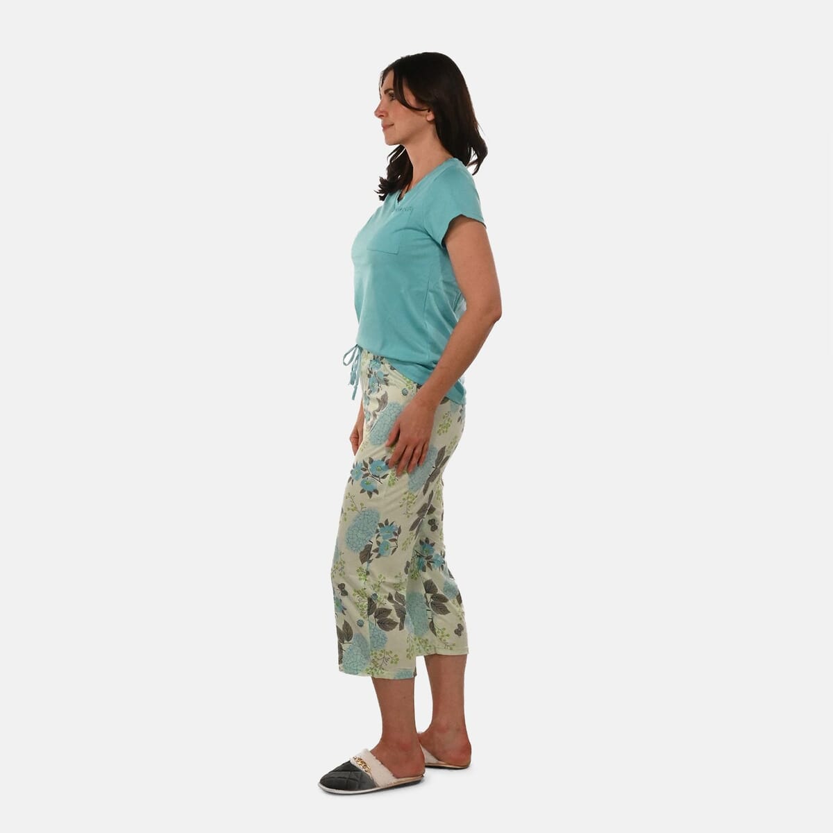 AMANDA PAIGE Aqua Cap Hydrangea Floral Print Cap Sleeve Capri Pajama Set– Small image number 2