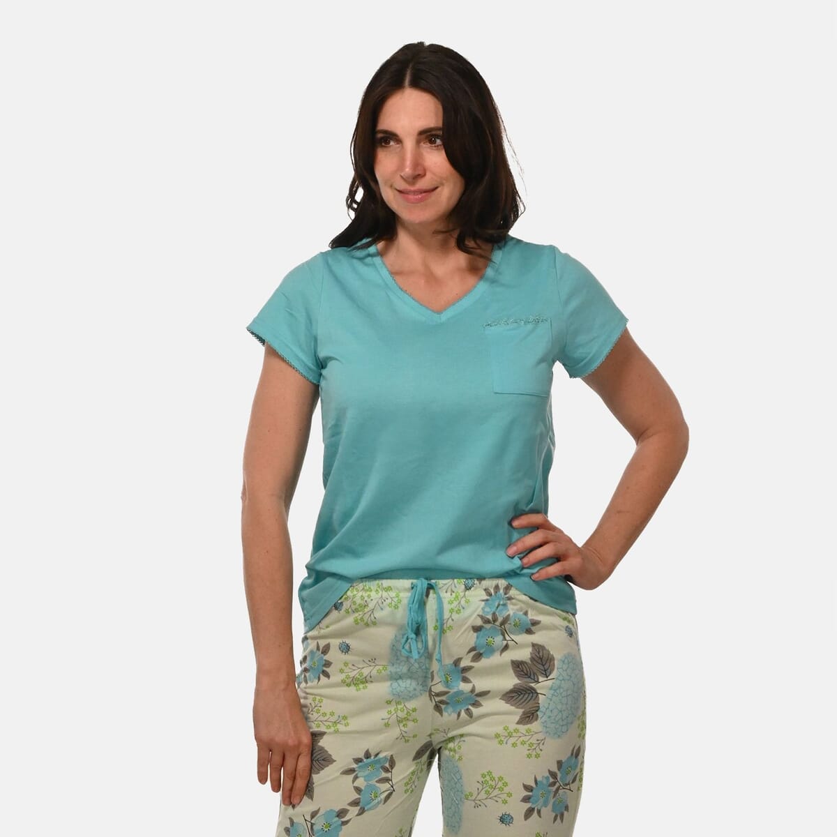 AMANDA PAIGE Aqua Cap Hydrangea Floral Print Cap Sleeve Capri Pajama Set– Small image number 3