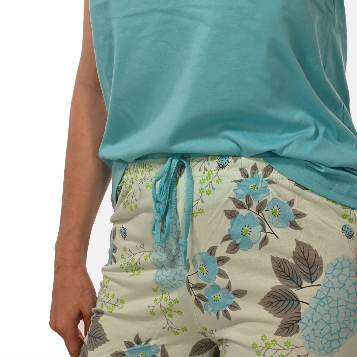AMANDA PAIGE Aqua Cap Hydrangea Floral Print Cap Sleeve Capri Pajama Set– Small image number 4