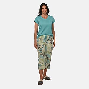 AMANDA PAIGE Aqua Cap Hydrangea Floral Print Cap Sleeve Capri Pajama Set– Large