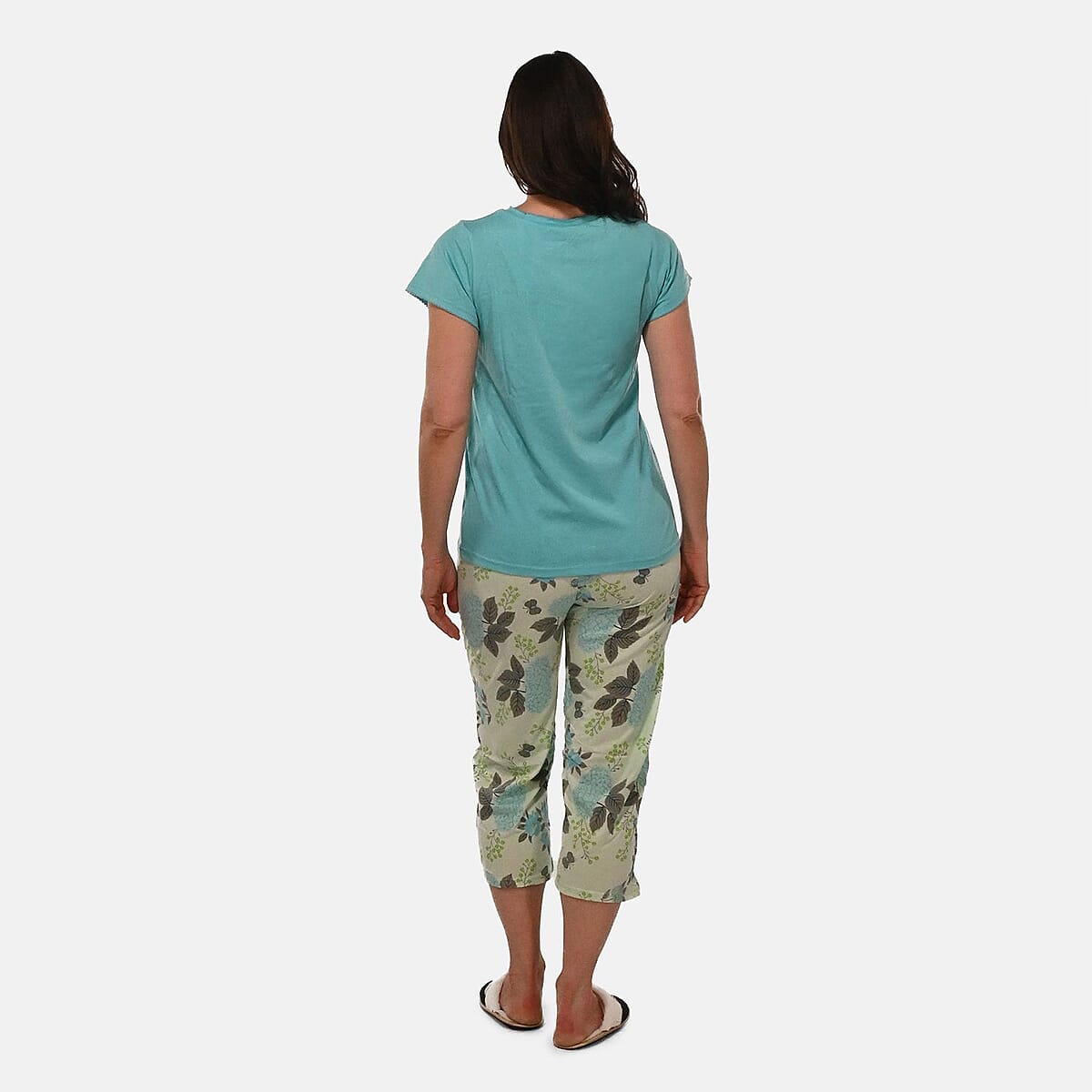 AMANDA PAIGE Aqua Cap Hydrangea Floral Print Cap Sleeve Capri Pajama Set– XLarge image number 1