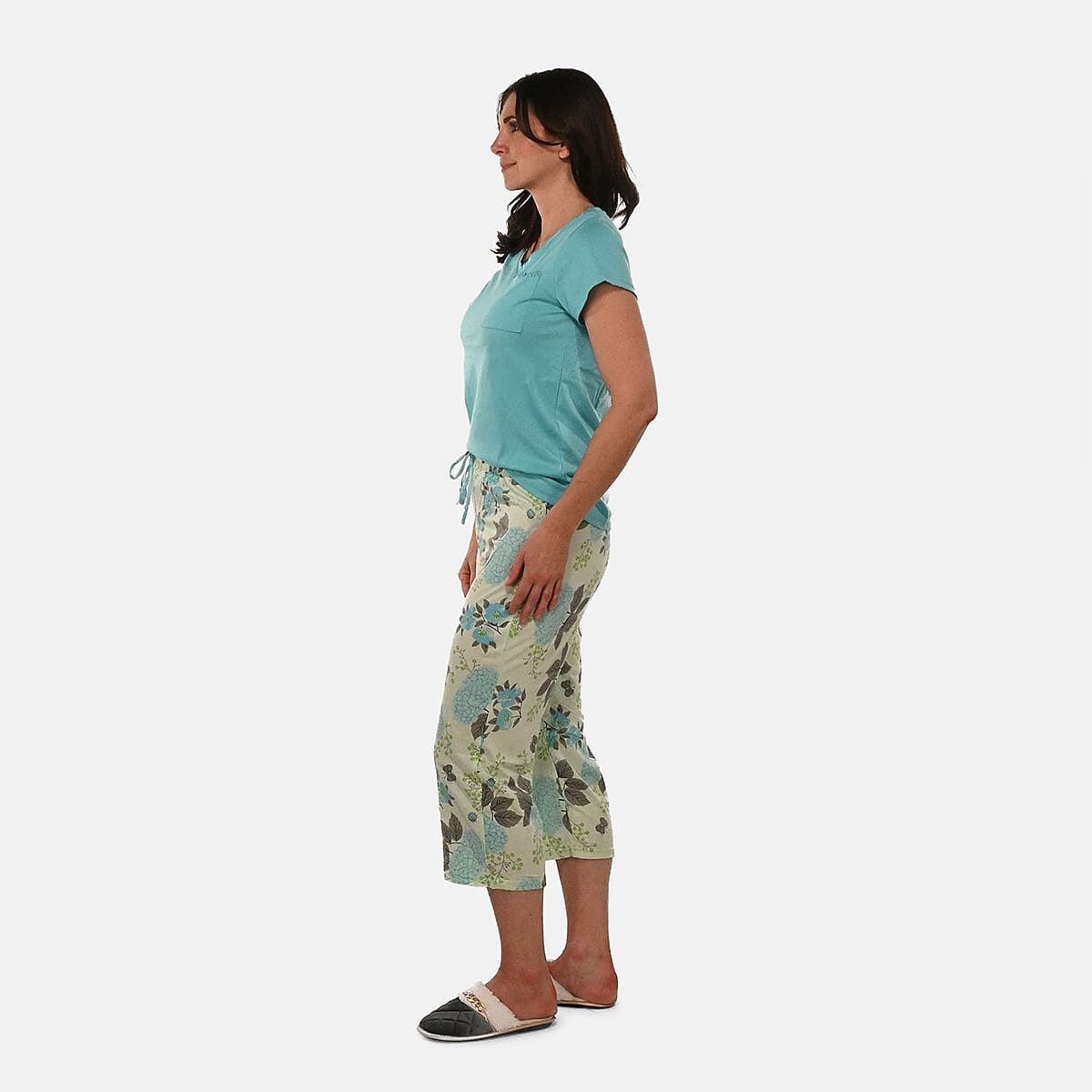 AMANDA PAIGE Aqua Cap Hydrangea Floral Print Cap Sleeve Capri Pajama Set– XLarge image number 2