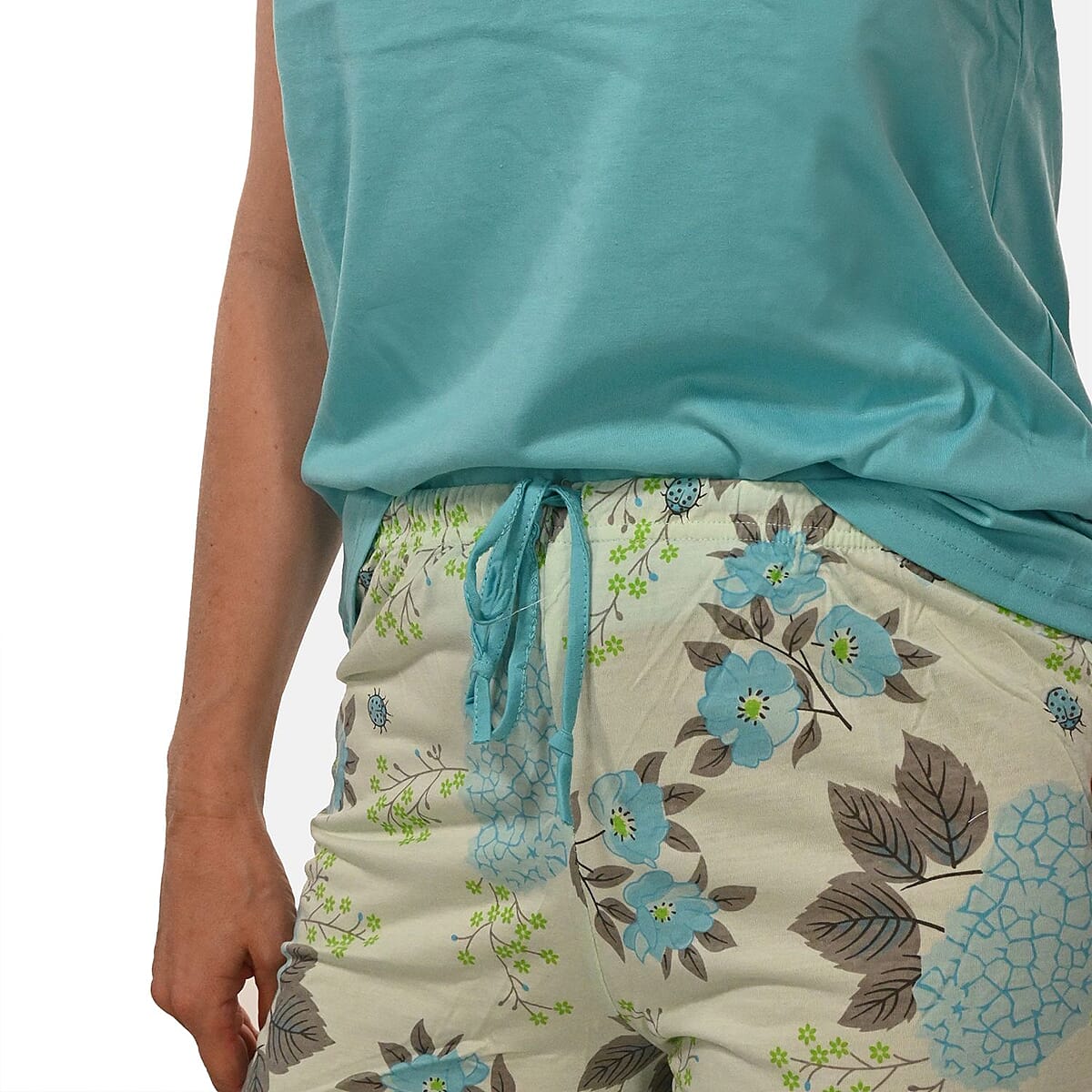 AMANDA PAIGE Aqua Cap Hydrangea Floral Print Cap Sleeve Capri Pajama Set– XLarge image number 4
