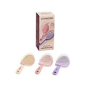 Set of 3pcs Pink, Purple and Cream White Self-cleaning Hair Brushes
