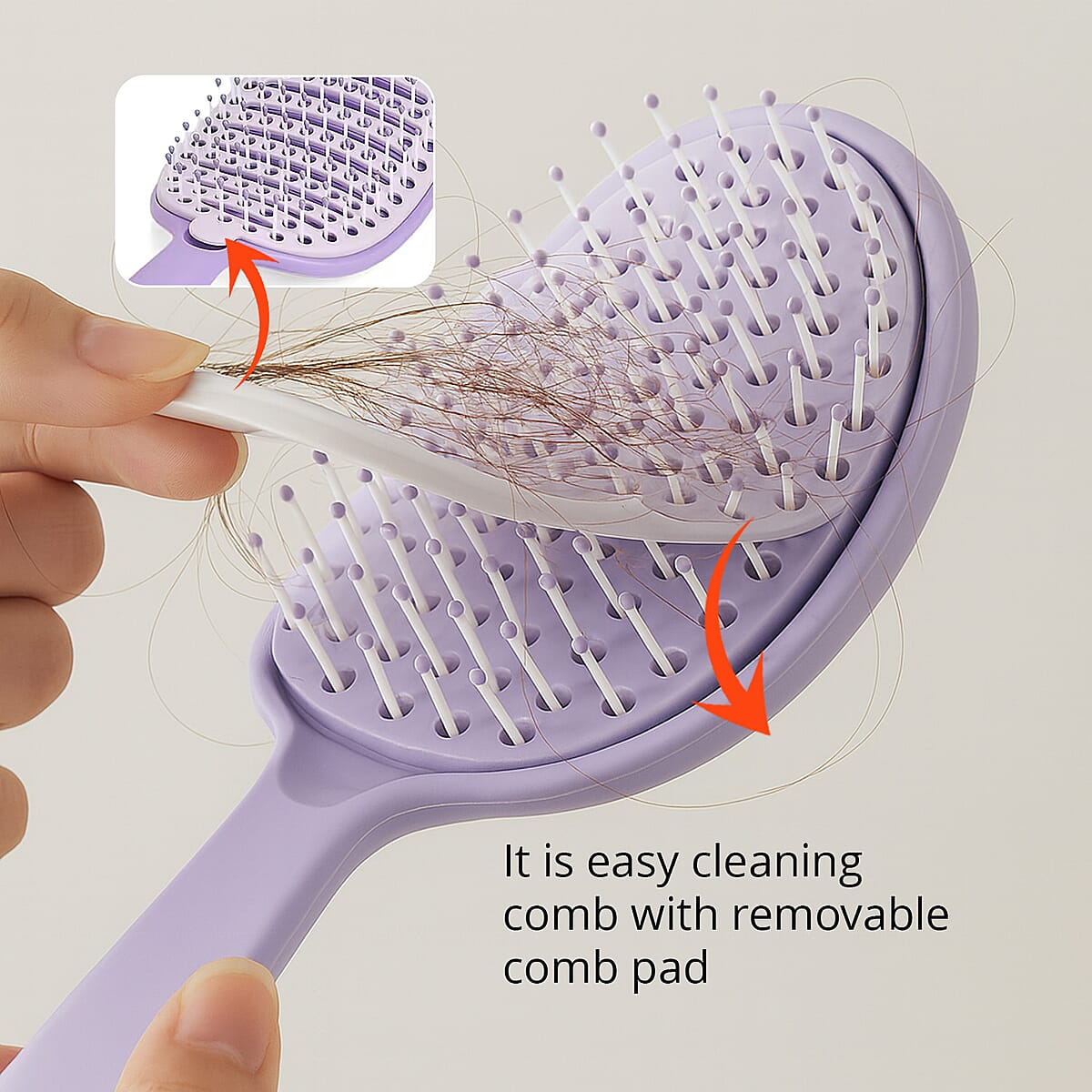 Set of 3pcs Pink, Purple and Cream White Self-cleaning Hair Brushes image number 2