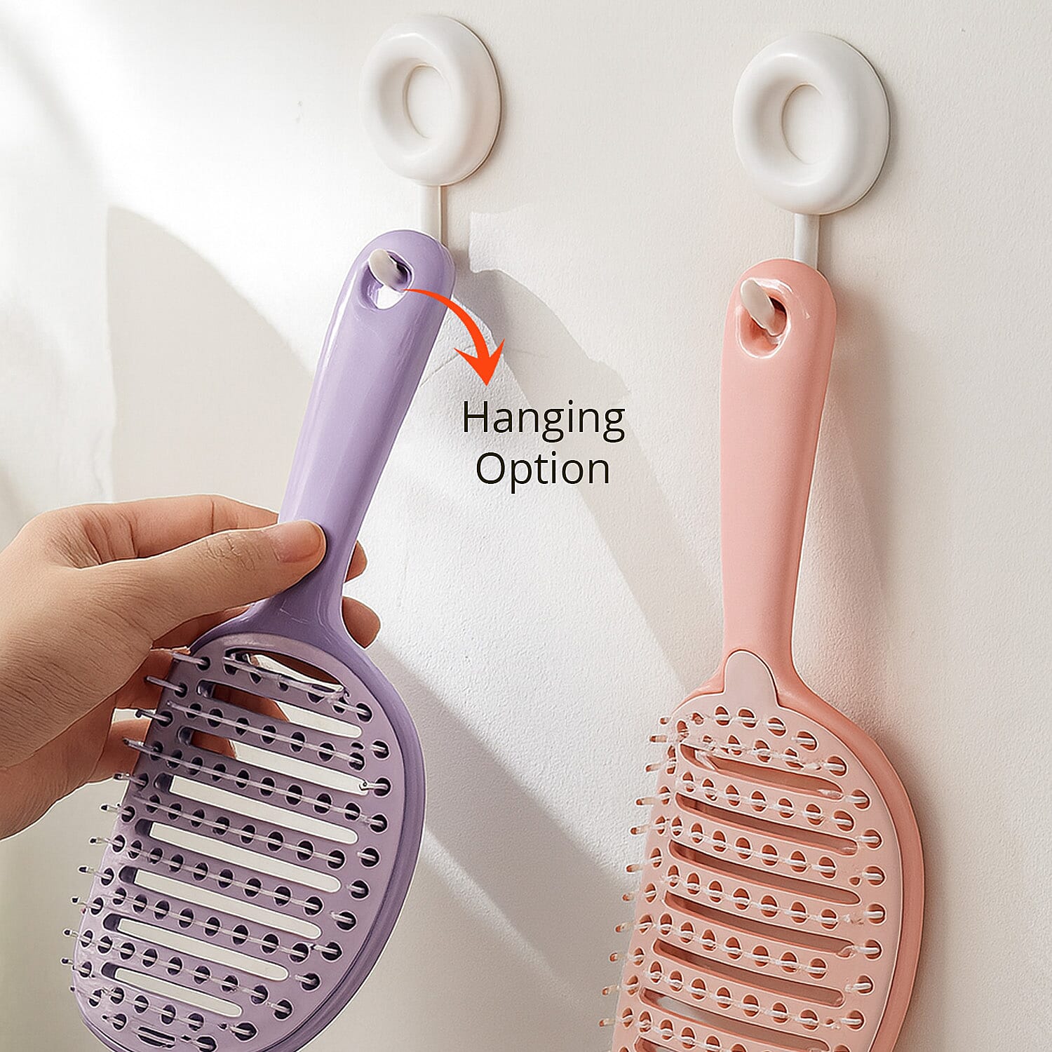 Livmore Set of 3pcs Pink, Purple and Cream White Self-Cleaning Hairbrushes