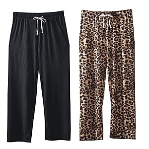 TAMSY Set of 2 Black and Leopard Polyester Lounge Pant with Drawstring - One Size Fits Most