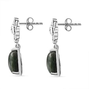 Siberian Seraphinite and White Zircon 7.80 ctw Earrings in Platinum Over Sterling Silver